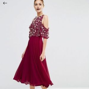 Asos design cold shoulder embellished bodice midi dress